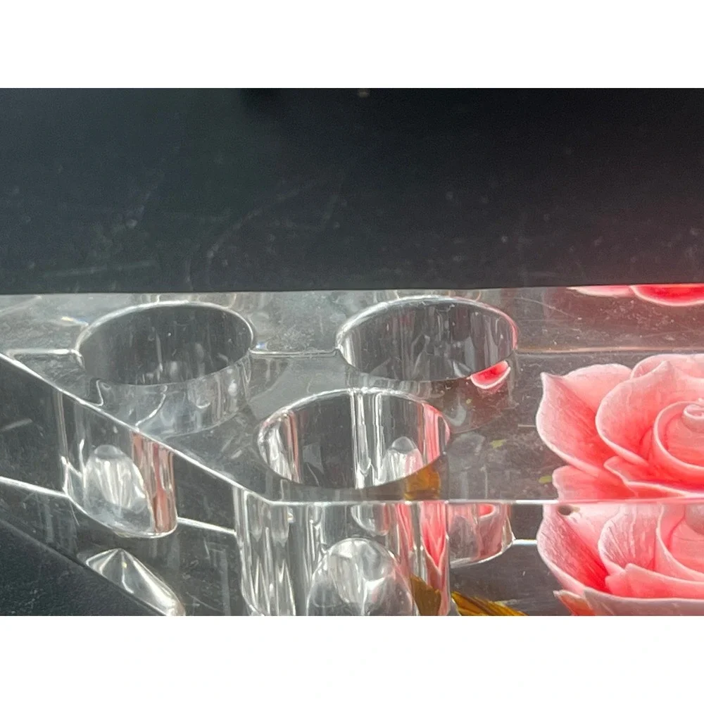 Vtg‎ Reverse Carved lucite Lipstick Holder Pink Rose Mid Century Bath & Beauty